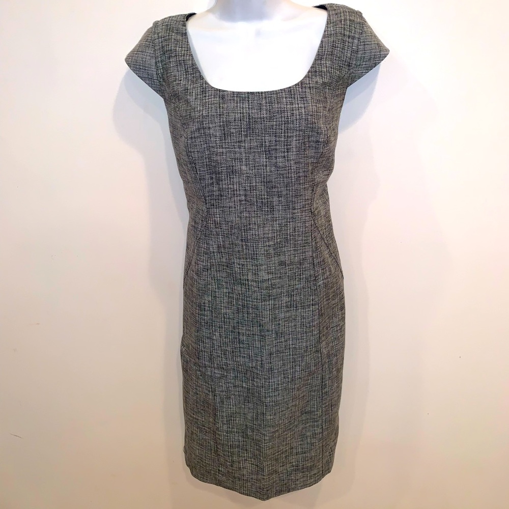 NWT Ann Taylor Black & White Tweed-Look Midi Dress/Fully Lined/Back Zip/Sz 6